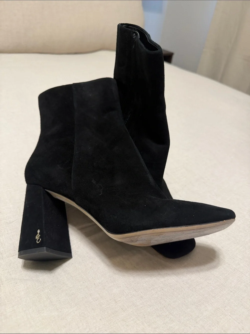 Sam Edelman Black Suede Pointed Toe Block Heel Ankle Boots